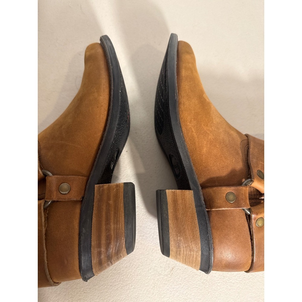 Vintage Brown Leather Harness Boots Mid Calf Western Cuban Heel Size 9M USA Made - Picture 4 of 9